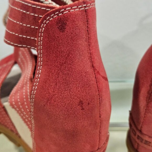 Sorel Joanie Red LL5347-602O pen Toe Cut Out Hi Wedge Heel Sandals Red Size 8.5 - Picture 13 of 14